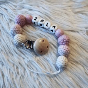 tuttinauha, virkatut pallot, kustomoitu nimi